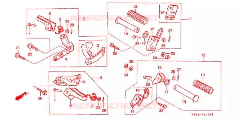 REPOSE PIED (1) (RF/R2F/RH/R3J/RK/RL/R3L) Honda MOTO 250 XL 1988  XLR250R3J