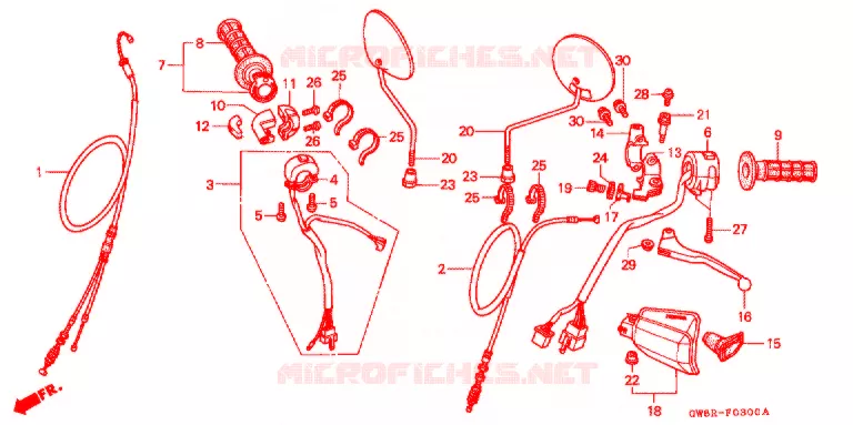 LEVIER DE GUIDON - CABLE - COMMODO Honda MOTO 50 CRM 1994  CRM50R