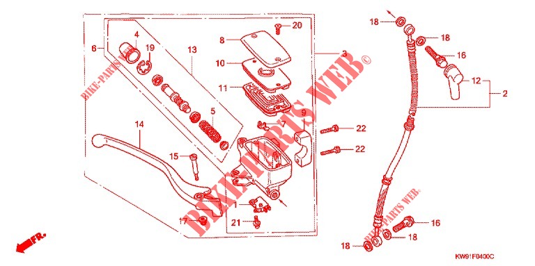 MAITRE CYLINDRE DE FREIN AVANT pour Honda STEED 400 VLX Without speed warning light, Taylor bar handle de 1991