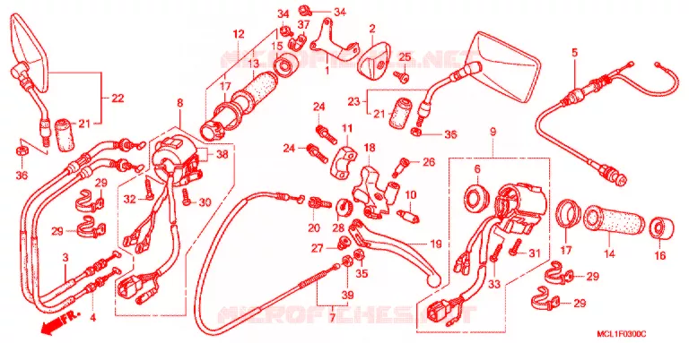 COMMODO - LEVIER - CABLE (DCY-DC6) Honda MOTO 400 SHADOW 2000  NV400DCY