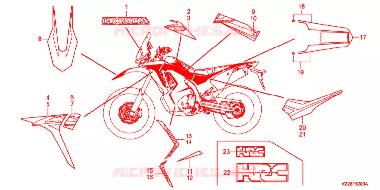 AUTOCOLLANTS (CRF250RL/RDA/RLA/RLD) Honda MOTO 250 CRF 2019  CRF250RLAK