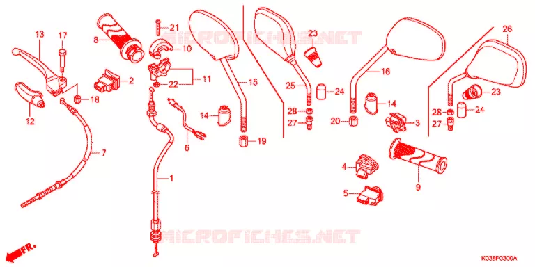 LEVIER DE GUIDON - CABLE - COMMODO Honda MOTO 110 WAVE 2011  AFS110KDFB_3LO
