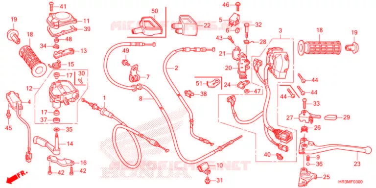 LEVIER DE GUIDON - CABLE - COMMODO Honda ATV 420 FOURTRAX 2021  TRX420FM1M