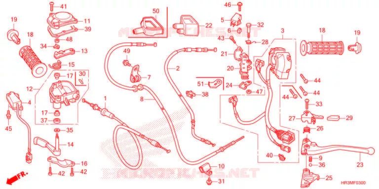 LEVIER DE GUIDON - CABLE - COMMODO Honda ATV 420 FOURTRAX 2021  TRX420FM2M