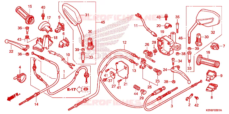 LEVIER DE GUIDON - CABLE - COMMODO Honda SCOOTER 110 DIO 2013  SCV110FD