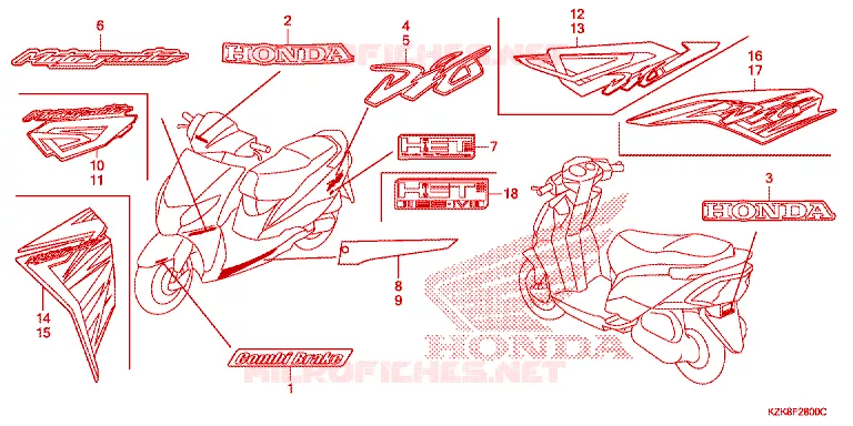 AUTOCOLLANTS Honda SCOOTER 110 DIO 2016  SCV110FF