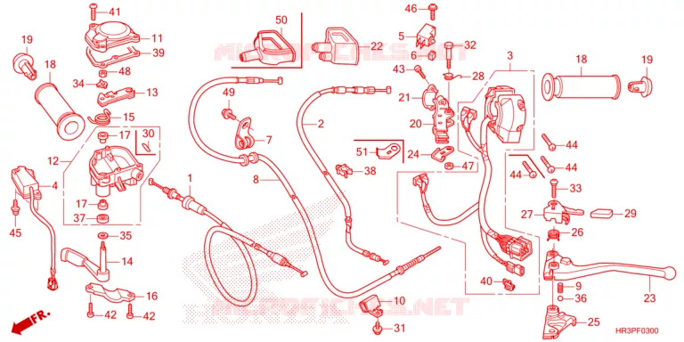 LEVIER DE GUIDON - CABLE - COMMODO Honda ATV 420 FOURTRAX 2023  TRX420TM1P