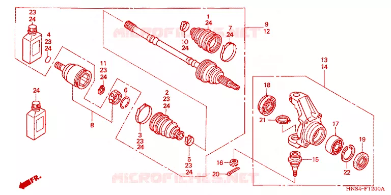 ARBRE DE ROUE AVANT Honda ATV 650 FOURTRAX 2004  TRX650FGA4
