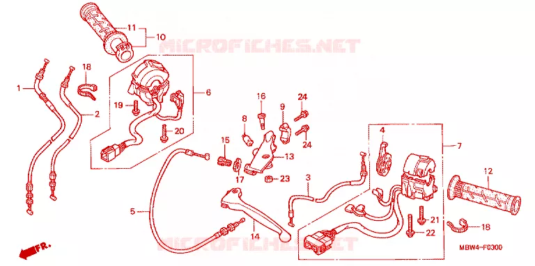 LEVIER DE GUIDON - CABLE - COMMODO Honda MOTO 600 CBR 2000  CBR600F4Y
