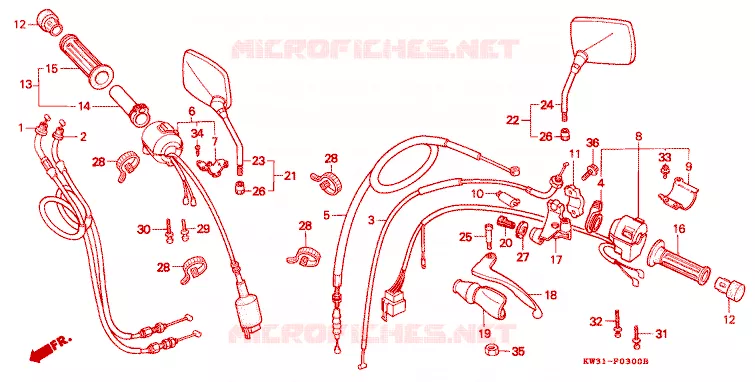 LEVIER DE GUIDON - CABLE - COMMODO Honda MOTO 250 NX 1993  NX250K_J