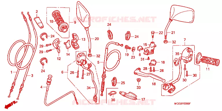 LEVIER DE GUIDON - CABLE - COMMODO Honda MOTO 400 NX 2004  NX4004