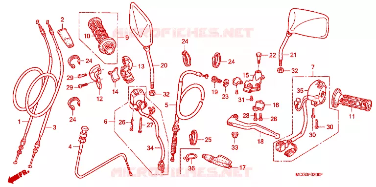 LEVIER DE GUIDON - CABLE - COMMODO Honda MOTO 400 NX 1999  NX400Y