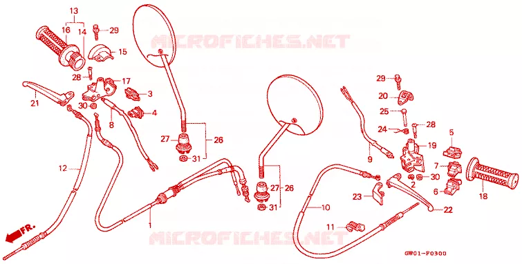 LEVIER DE GUIDON - CABLE - COMMODO Honda SCOOTER 50 DIO 1988  SK50MJ
