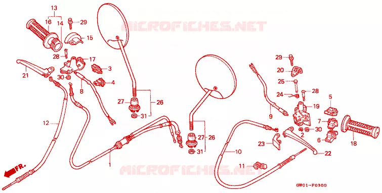LEVIER DE GUIDON - CABLE - COMMODO Honda SCOOTER 50 DIO 1989  SK50MK