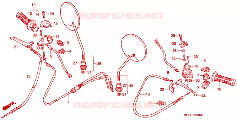 LEVIER DE GUIDON - CABLE - COMMODO Honda SCOOTER 50 DIO 1989  SK50MK