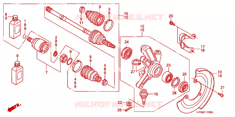 ARBRE DE ROUE  Honda ATV 500 FOURTRAX 2008  TRX500FM8