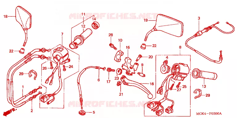 LEVIER DE GUIDON - CABLE - COMMODO Honda MOTO 1100 SHADOW 2002  VT1100C22