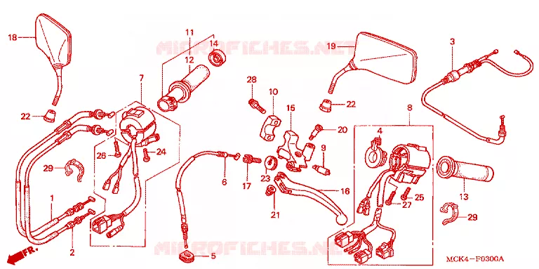 LEVIER DE GUIDON - CABLE - COMMODO Honda MOTO 1100 SHADOW 2004  VT1100C24