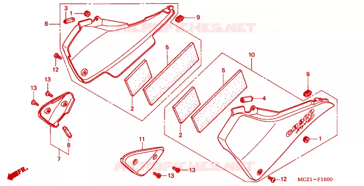 COUVERCLES LATERAUX Honda MOTO 900 HORNET 2003  CB900F1