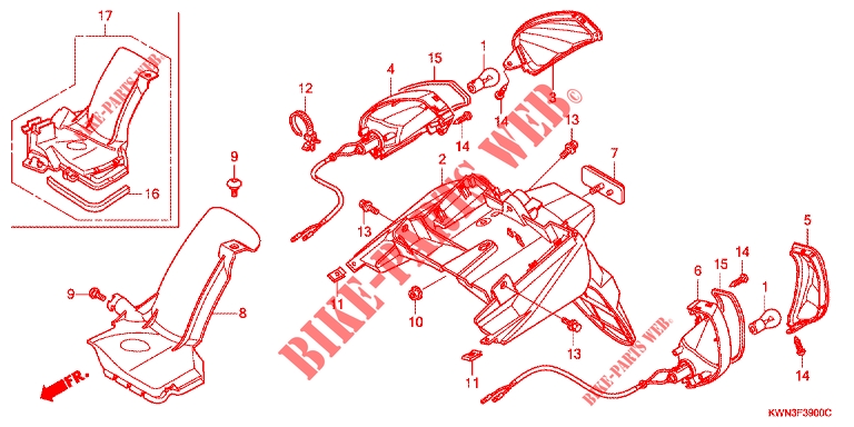 GARDE BOUE ARRIERE   CLIGNOTANT ARRIERE pour Honda PCX 125 de 2011