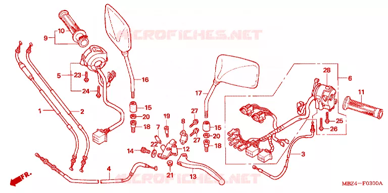 LEVIER DE GUIDON - CABLE - COMMODO Honda MOTO 600 CB 2004  CB600F4_A