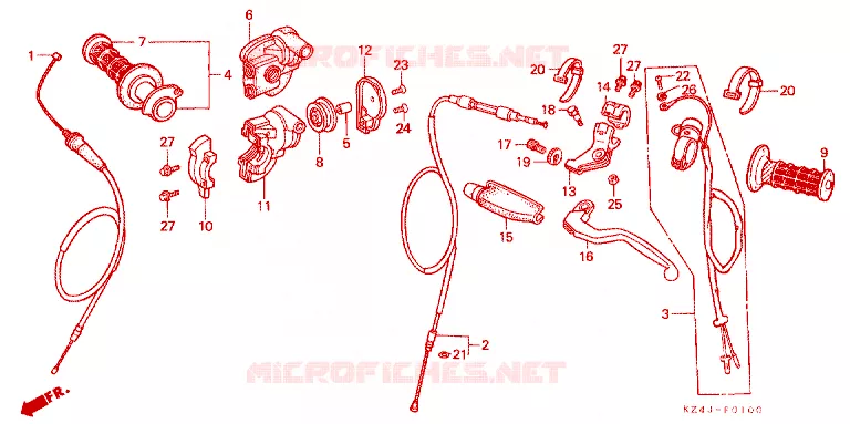 LEVIER DE GUIDON - CABLE - COMMODO Honda MOTO 125 CR 1998  CR125RW