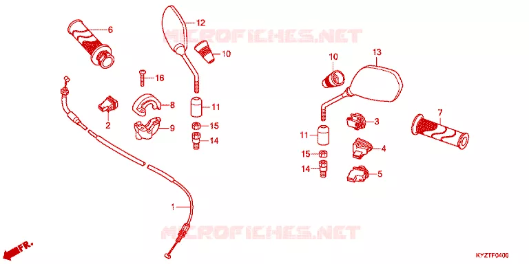 COMMODOS - POIGNEES - CABLES - MIROIR Honda MOTO 125 WAVE 2012  AFS125KSFC