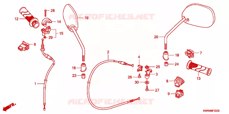 COMMODO - CABLE - RETROVISEUR Honda MOTO 110 WAVE 2012  AFP110MCSC