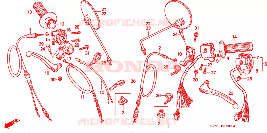 LEVIER DE GUIDON - CABLE - COMMODO Honda MOTO 50 MT 1995  MT50SP