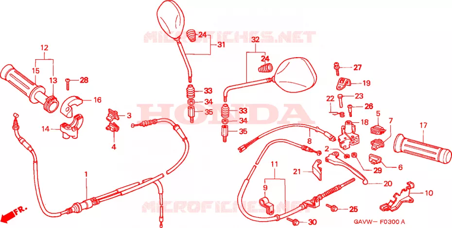 LEVIER DE GUIDON - CABLE - COMMODO Honda SCOOTER 50 BALI 1997  SJ50V