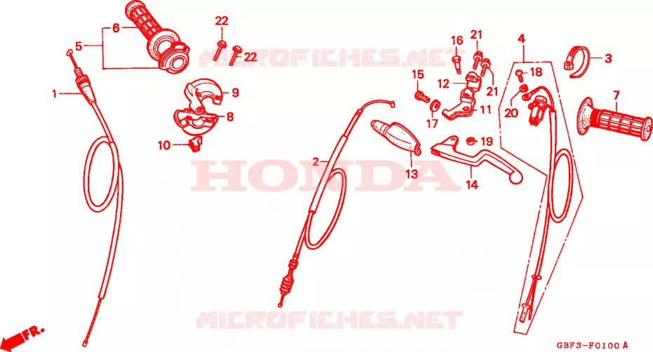 COMMODO - LEVIER - CABLE Honda MOTO 80 CR 1997  CR80RV