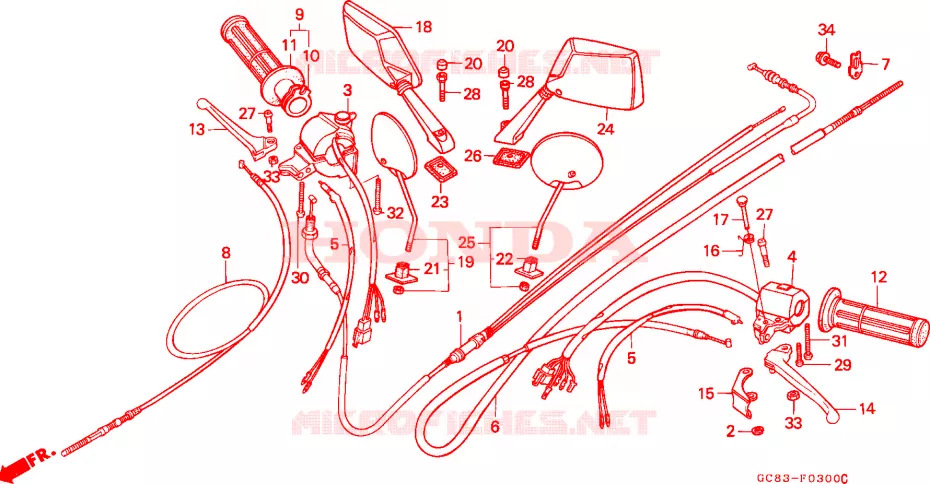 LEVIER DE GUIDON - CABLE - COMMODO Honda SCOOTER 80 LEAD 1989  NH80MDK