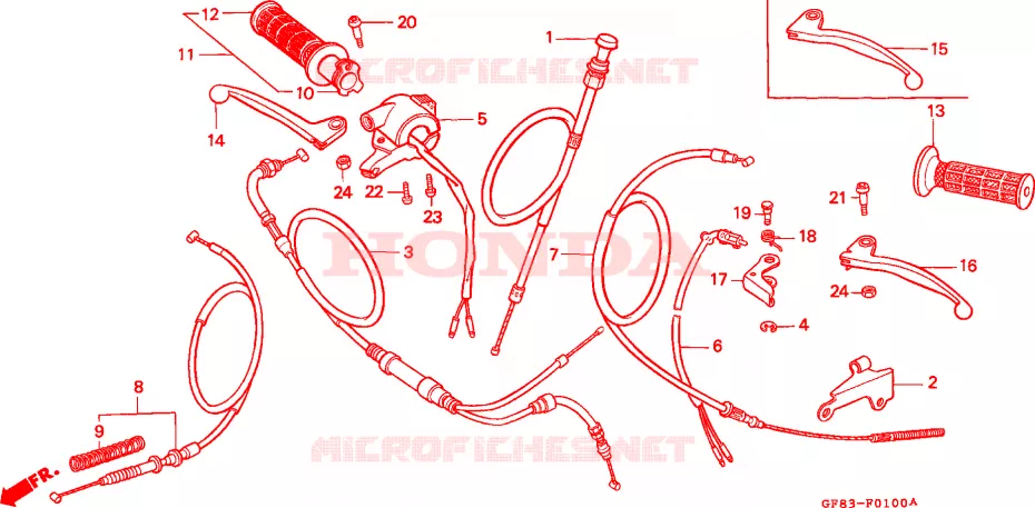 LEVIER DE GUIDON - CABLE - COMMODO Honda MOTO 50 QR 1999  QR50W