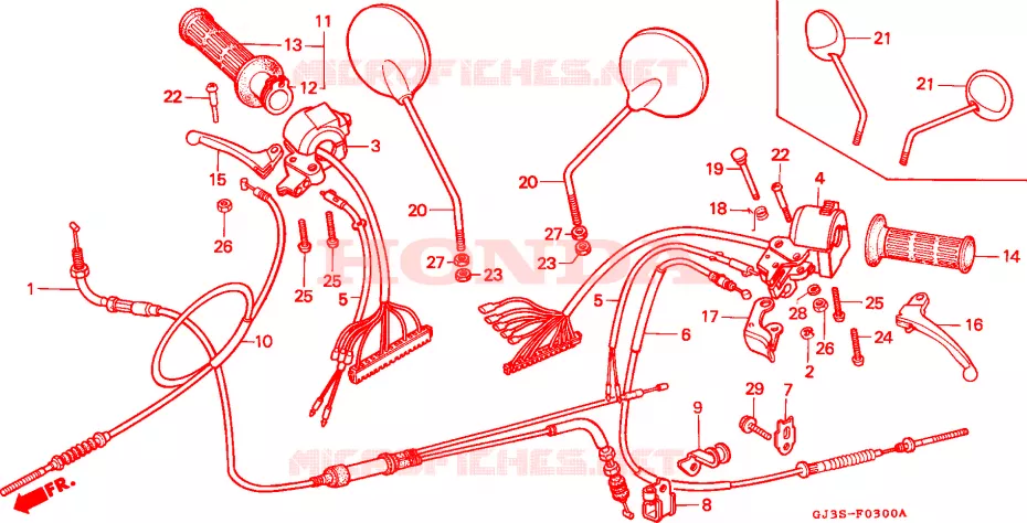 LEVIER DE GUIDON - CABLE - COMMODO Honda SCOOTER 50 SCOOPY 1995  SH50S