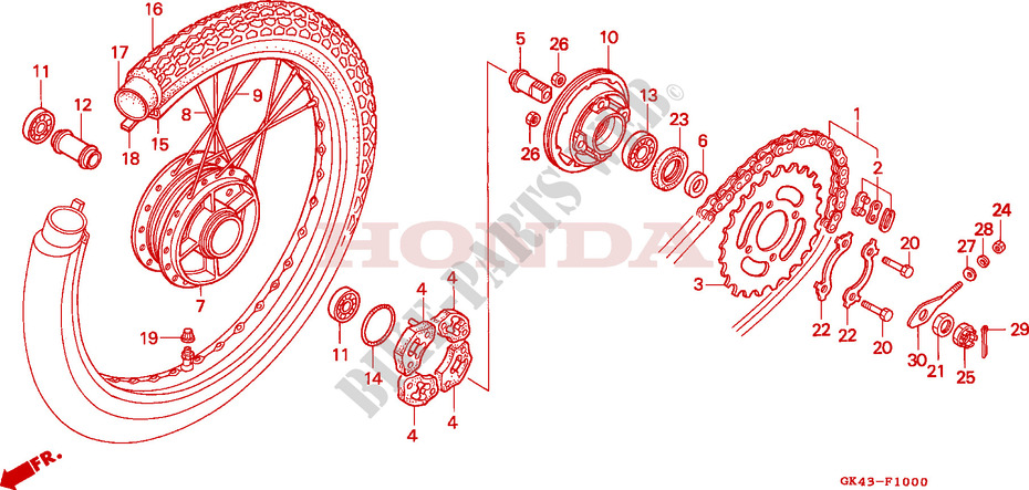 ROUE ARRIERE pour Honda CUB 50 STANDARD de 1992