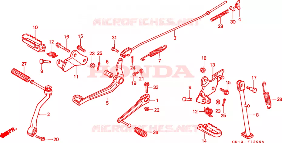 PEDALE - BEQUILLE - REPOSE PIED Honda MOTO 80 XR 1986  XR80RG
