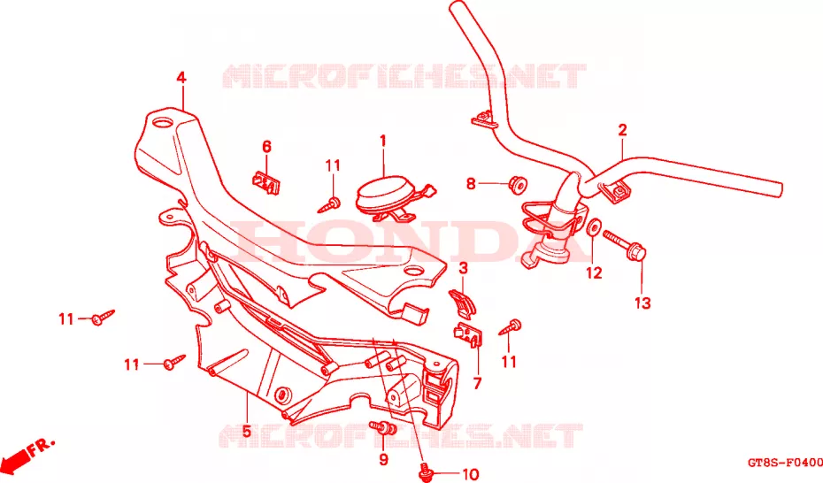 GUIDON - CARENAGE Honda MOTO 50 WALLAROO 1998  PK50SMS