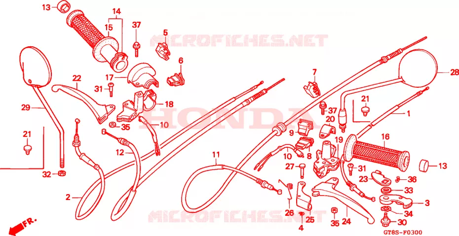 LEVIER DE GUIDON - CABLE - COMMODO Honda MOTO 50 WALLAROO 1998  PK50SMS