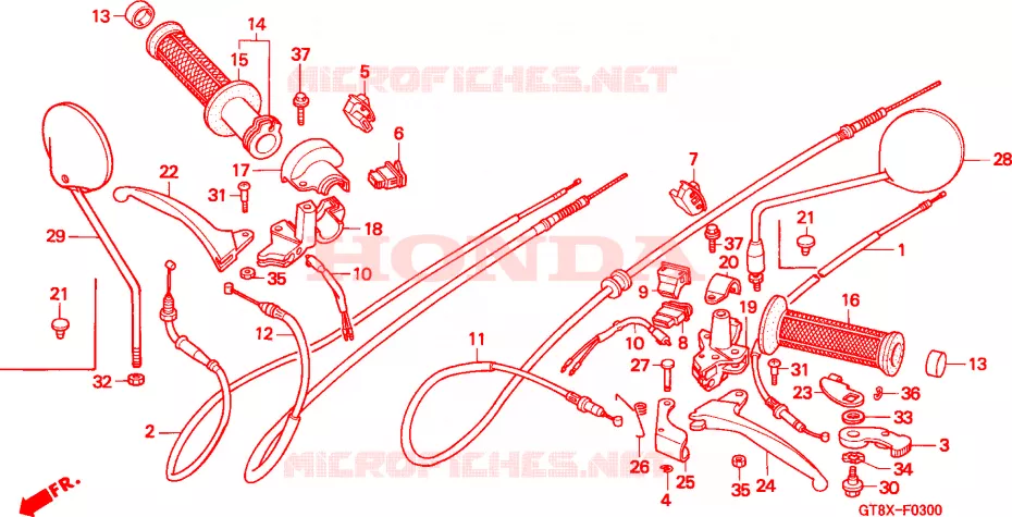 LEVIER DE GUIDON - CABLE - COMMODO Honda MOTO 50 WALLAROO 2000  PK50MY