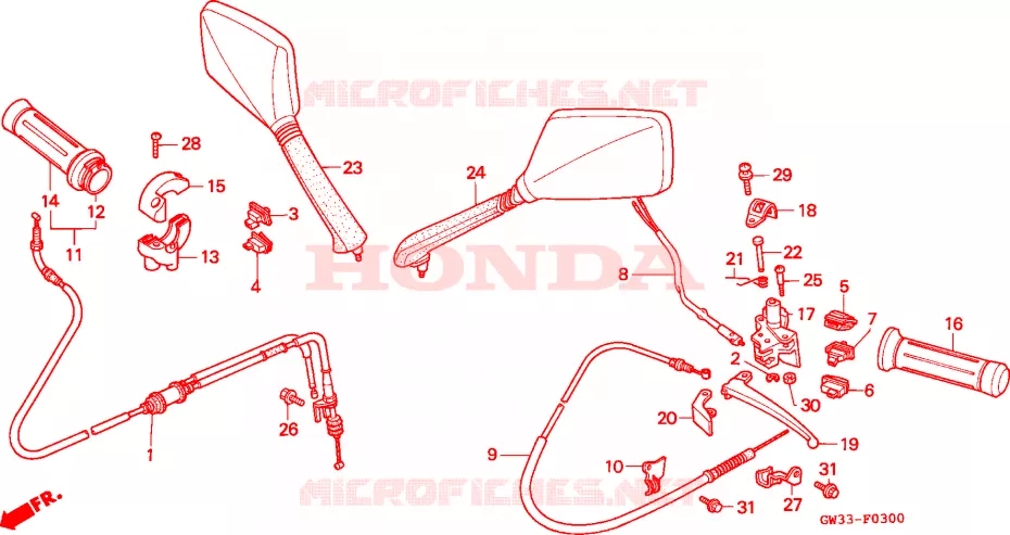 LEVIER DE GUIDON - CABLE - COMMODO Honda SCOOTER 90 YUPY 1992  NH90M