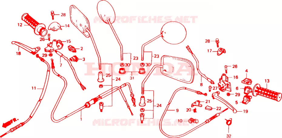 LEVIER DE GUIDON - CABLE - COMMODO Honda SCOOTER 50 VISION 1989  SA50SJ