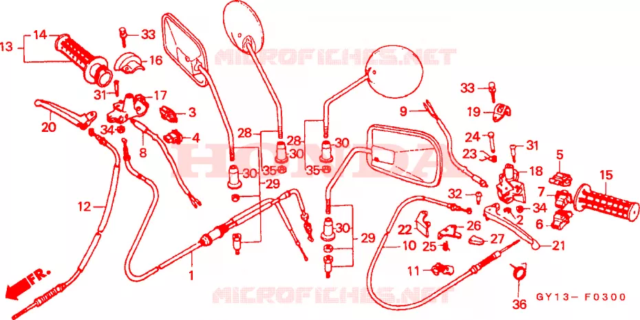 LEVIER DE GUIDON - CABLE - COMMODO Honda SCOOTER 50 VISION 1995  SA50SS