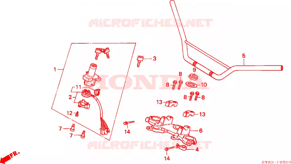 GUIDON - TE DE FOURCHE Honda MOTO 75 CRM 1991  CRM75RM