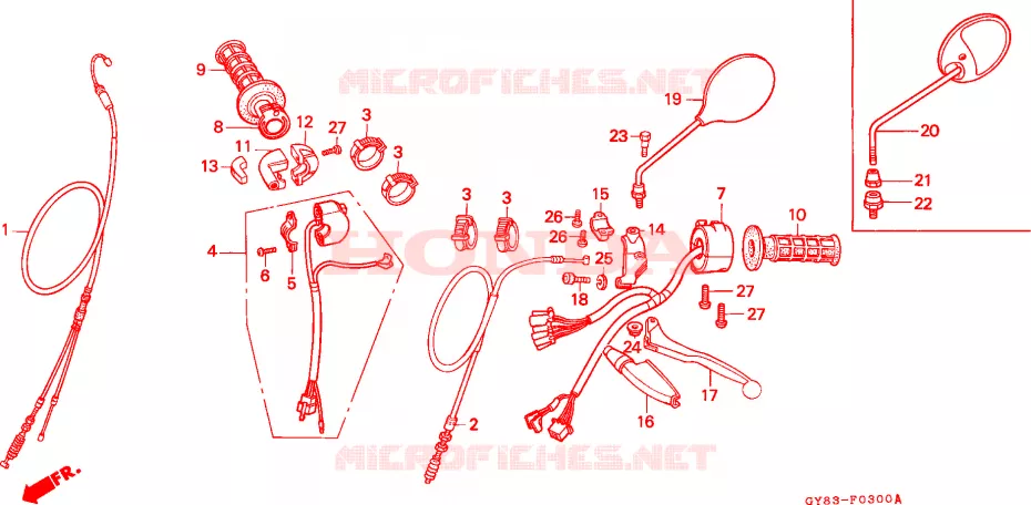 LEVIER DE GUIDON - CABLE - COMMODO Honda MOTO 75 CRM 1989  CRM75RK