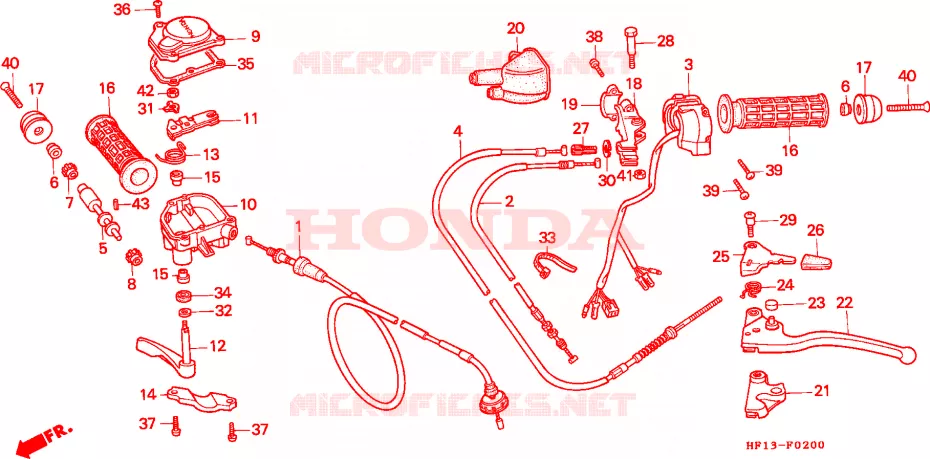 LEVIER DE GUIDON - CABLE - COMMODO Honda ATV 200 FOURTRAX 1994  TRX200DR