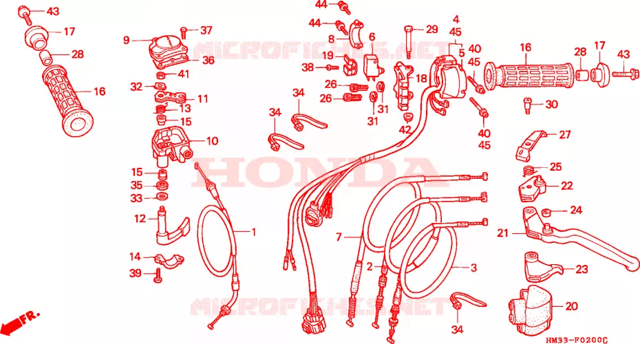 LEVIER DE GUIDON - CABLE - COMMODO Honda ATV 300 FOURTRAX 1995  TRX300EXS