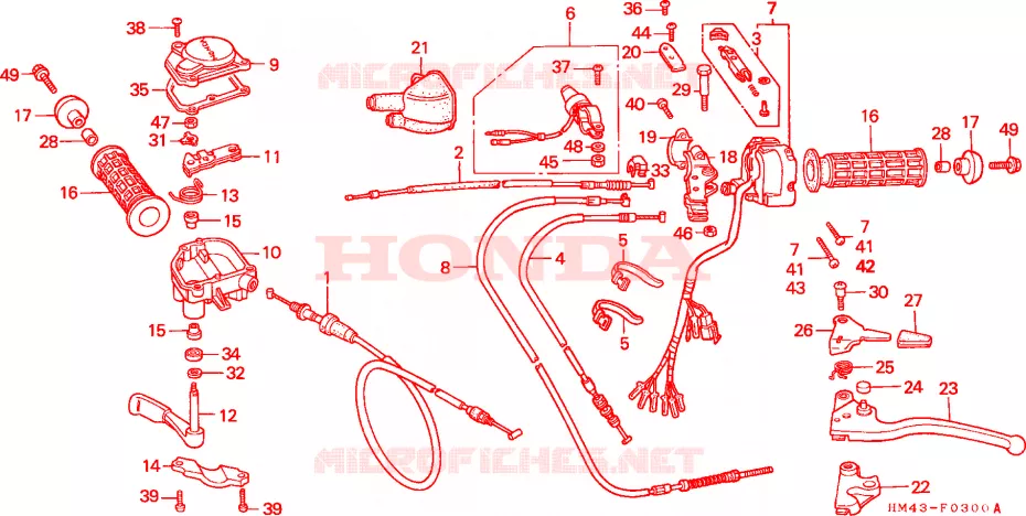 CABLES - COMMODOS - LEVIERS - POIGNEES Honda ATV 300 FOURTRAX 1998  TRX300W