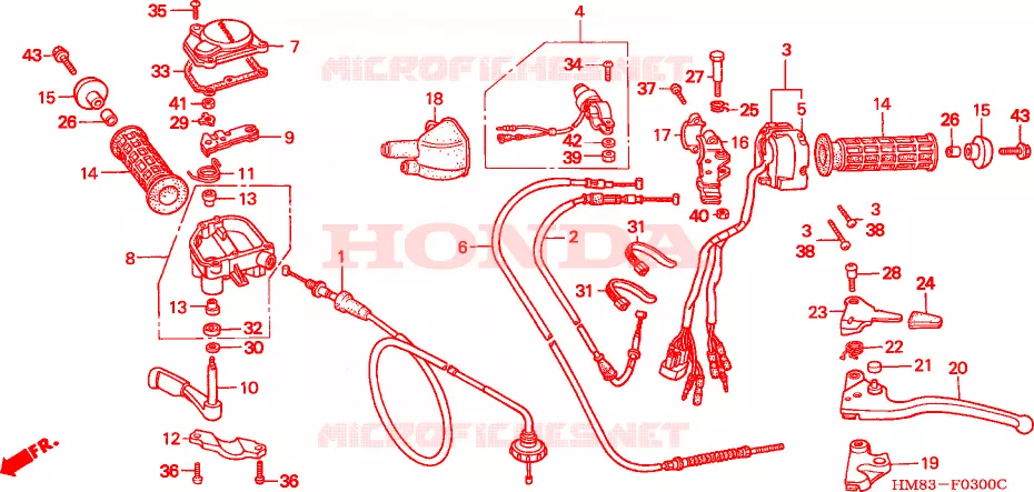LEVIER DE GUIDON - CABLE - COMMODO Honda ATV 250 FOURTRAX 1999  TRX250X