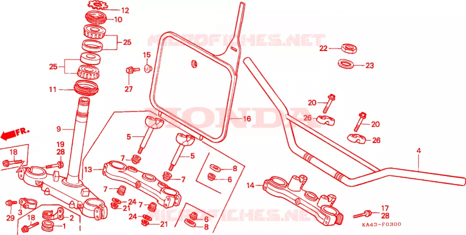 GUIDON - TE DE FOURCHE Honda MOTO 250 CR 1987  CR250RH