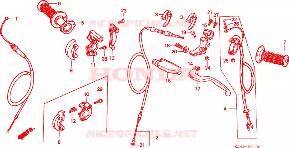 LEVIER DE GUIDON - CABLE - COMMODO Honda MOTO 250 CR 1988  CR250RJ